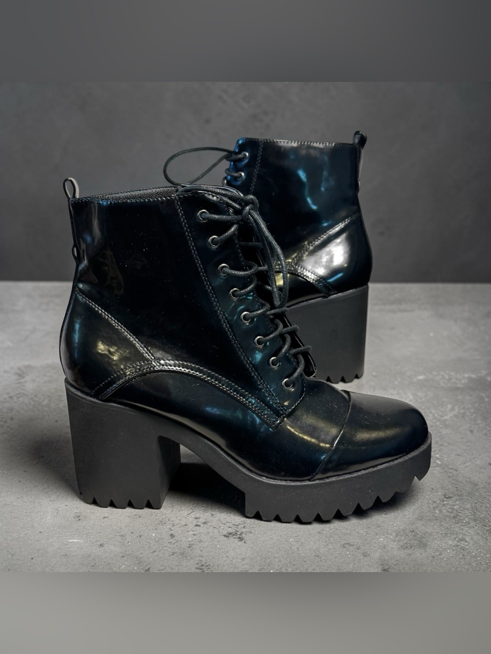 Fashion Nova Black Lace-Up Platform Ankle Boots - Women, size 10, NWOT